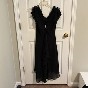 Vintage black cocktail dress chiffon draped, midi dress size 8 Dress Barn NWT